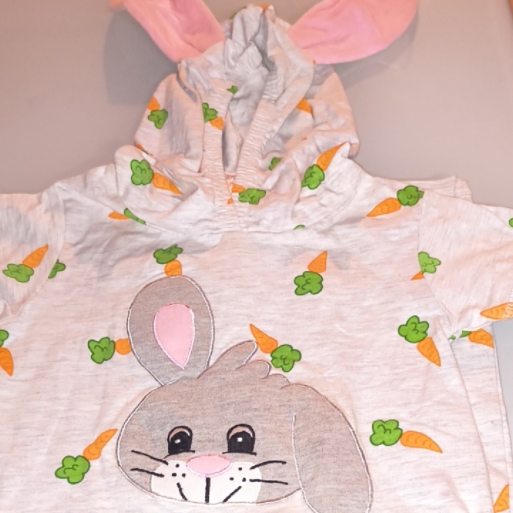 Studio Kids Bunny Hoodie - Gray with Pink and Green Details